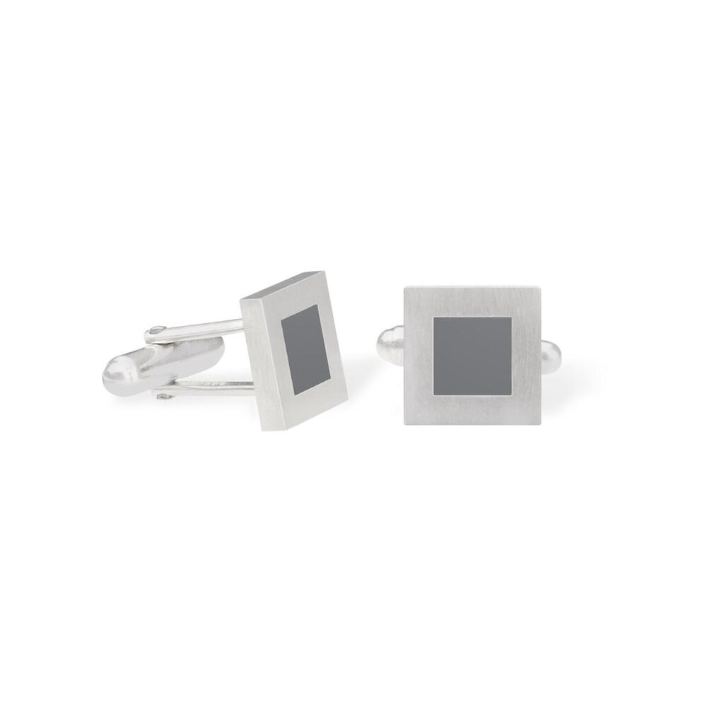 NEW MISSION ATELIER men's earth square cufflinks in gray enamel